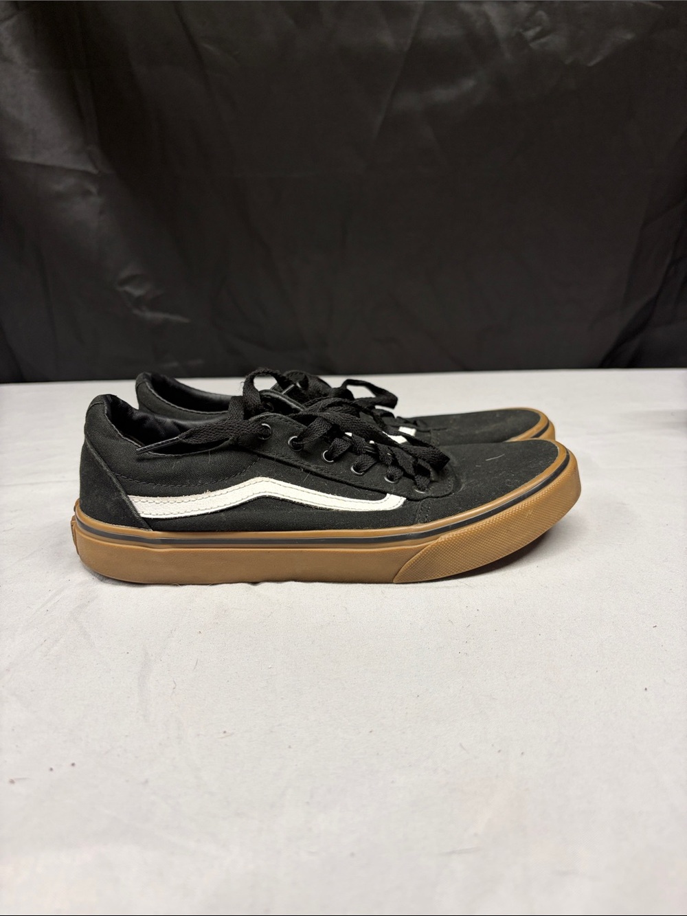 Vans Men’s Black Canvas Old Skool with White Stripe and Gum Sole